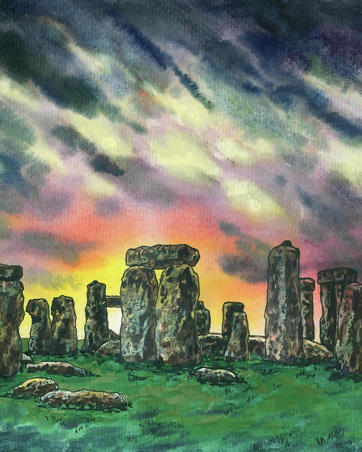 Gorgeous Sunset Above Stonehenge Monument England Painting  Painting by Irina Sztukowski