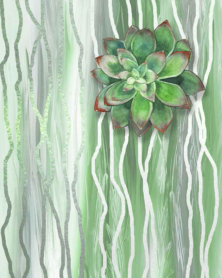 Gorgeous Watercolor Succulent Plant Art Organic Green And Silver Painting by Irina Sztukowski