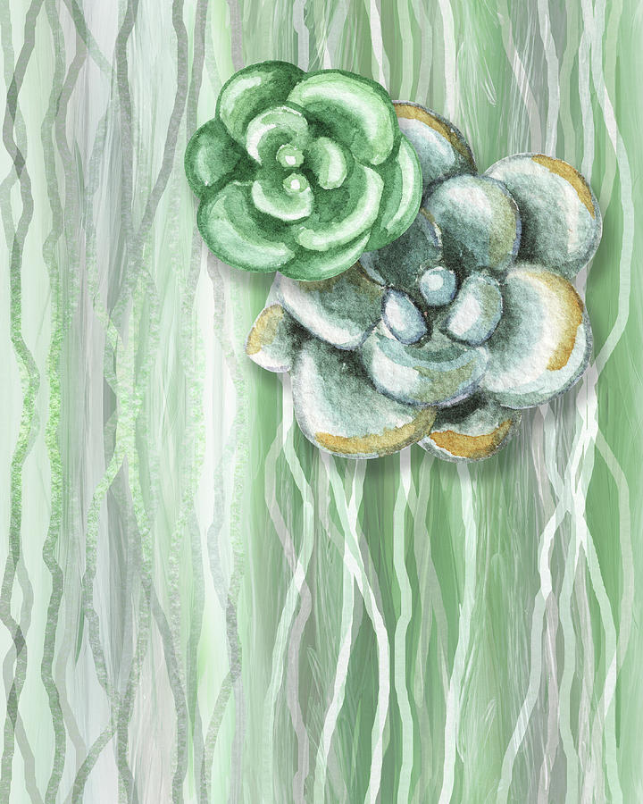 Gorgeous Watercolor Succulent Plant Art Silver And Soft Green Painting by Irina Sztukowski