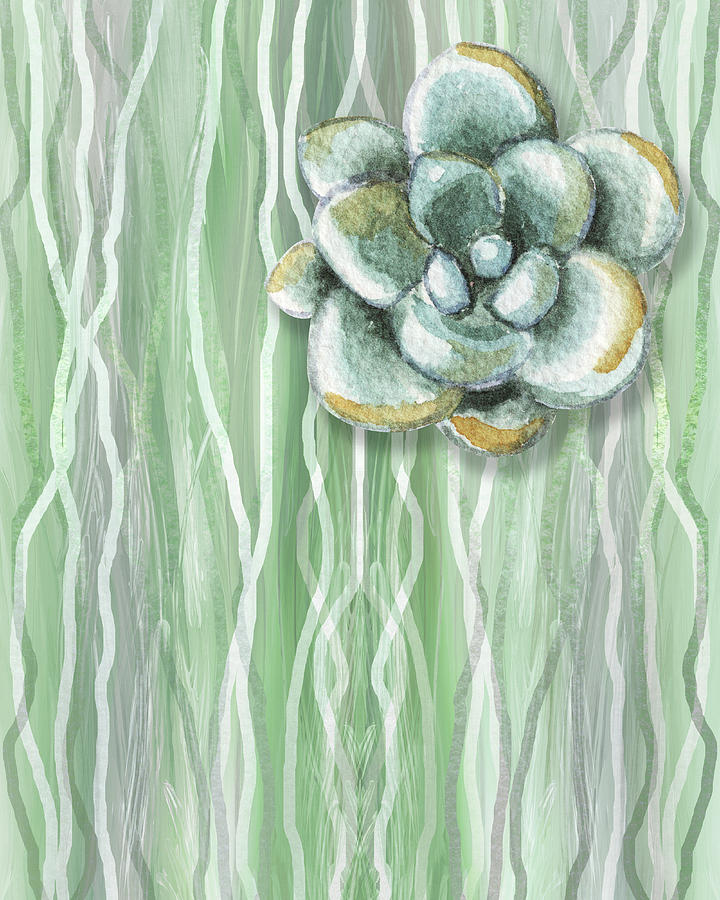 Gorgeous Watercolor Succulent Plant Art Silver Green Tones  Painting by Irina Sztukowski