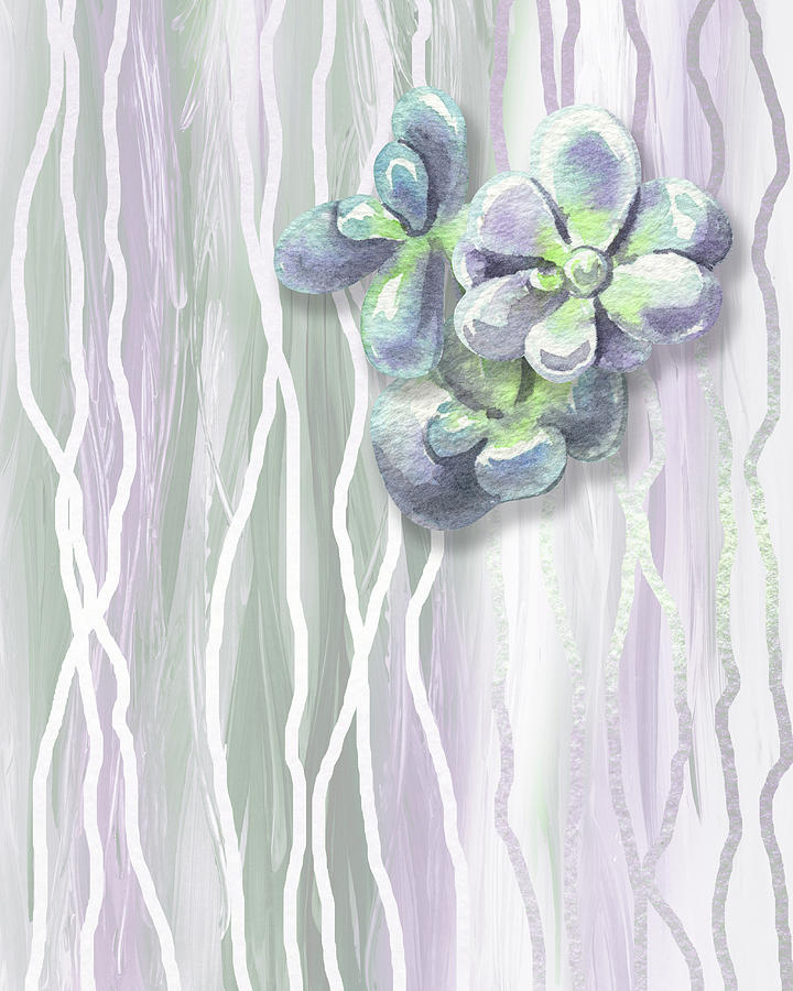 Gorgeous Watercolor Succulent Plant Art Silver Lilac Purple  Painting by Irina Sztukowski