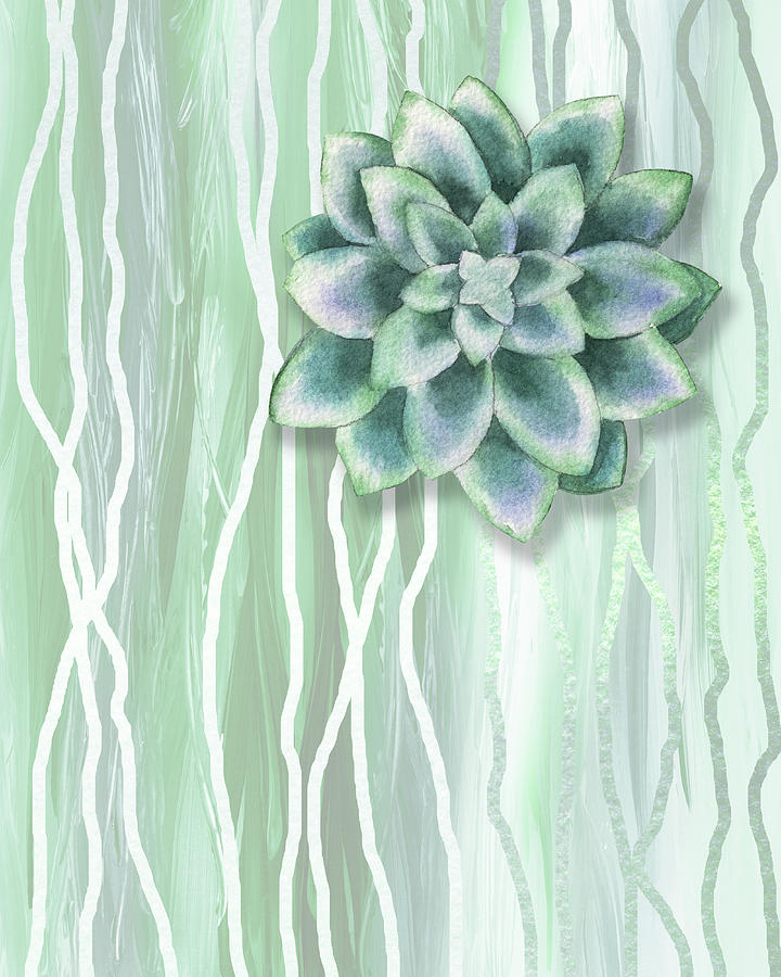 Gorgeous Watercolor Succulent Plant Art Soft Green And Teal  Painting by Irina Sztukowski