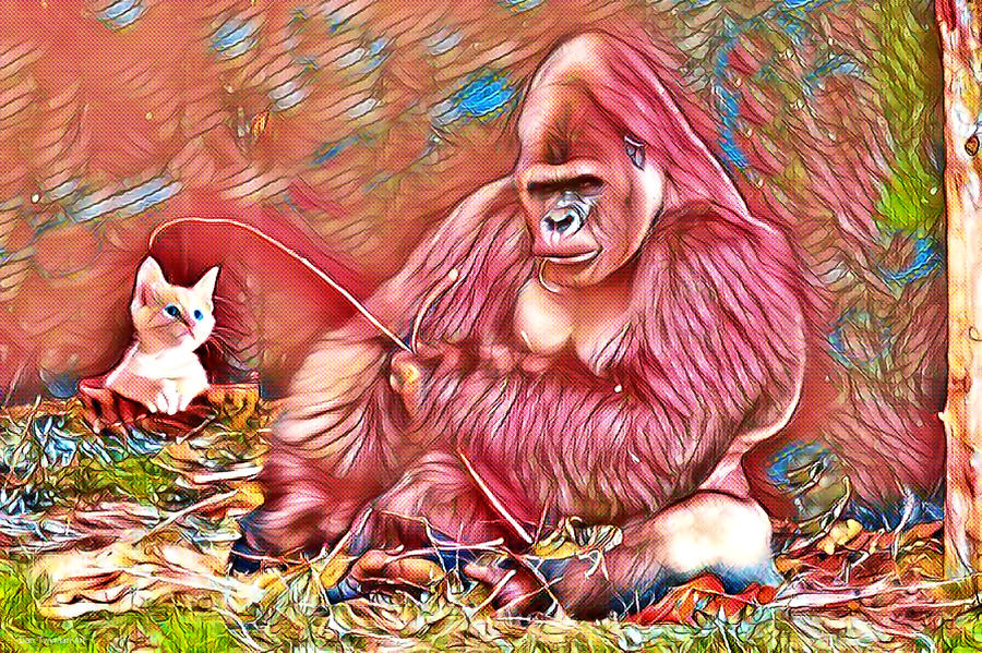 Gorilla and Kitty Digital Art by Dan Twyman