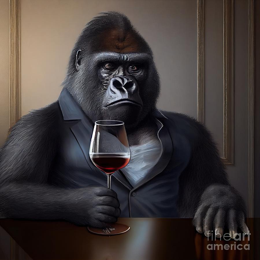 Jungle Painting - Gorilla Having Drink by N Akkash