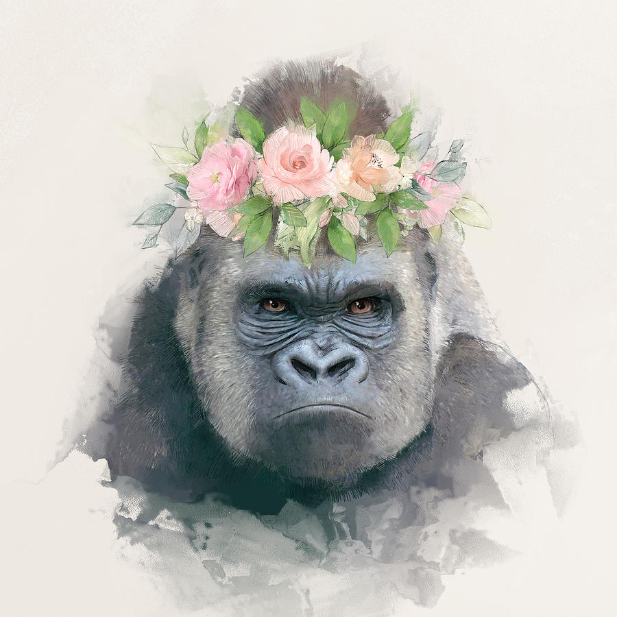 Gorilla with Flower Crown Portrait Digital Art by Bloom Florence - Fine ...