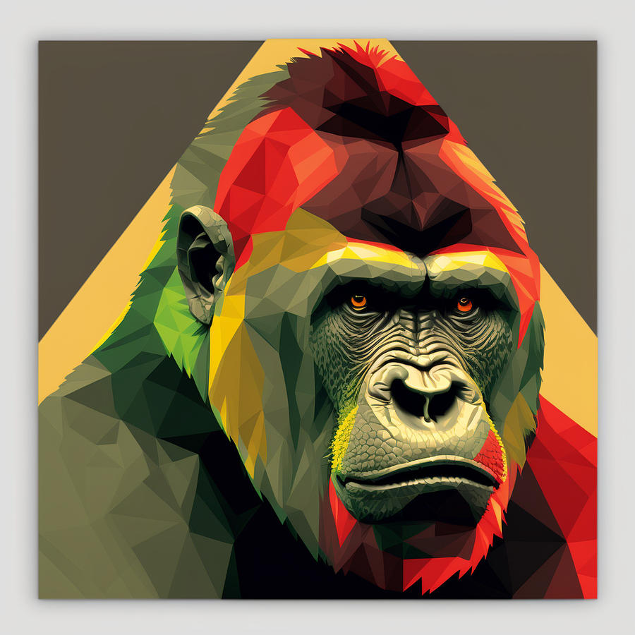 Gorilla  with  kissing  mouth  red  hexagon  monochro  by Asar Studios Painting by Celestial Images