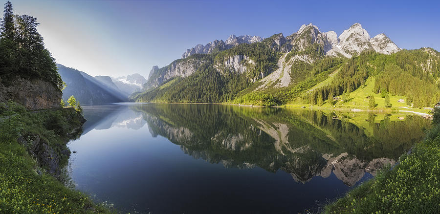 Gosausee with Glacier Dachstein in back - Nature Reserve Austria Photograph by DieterMeyrl