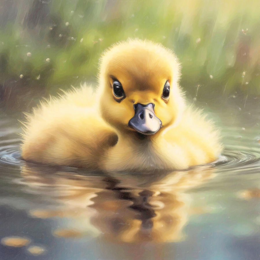 Gosling in the Rain Digital Art by Donna Kennedy