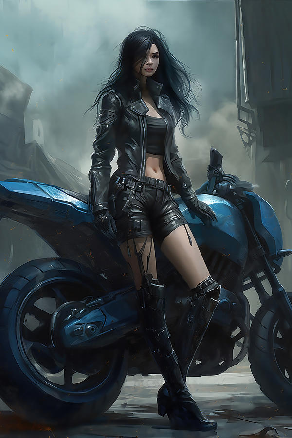 Goth Girl Leaning On Motorcycle Digital Art By Jim Brey Fine Art America