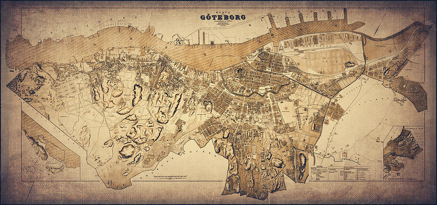 Vintage Photograph - Gothenburg Sweden Vintage Map 1888 Sepia  by Carol Japp