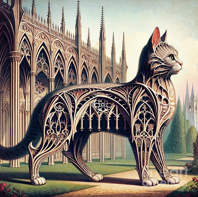Gothic Architecture Cat Digital Art by Holly Picano