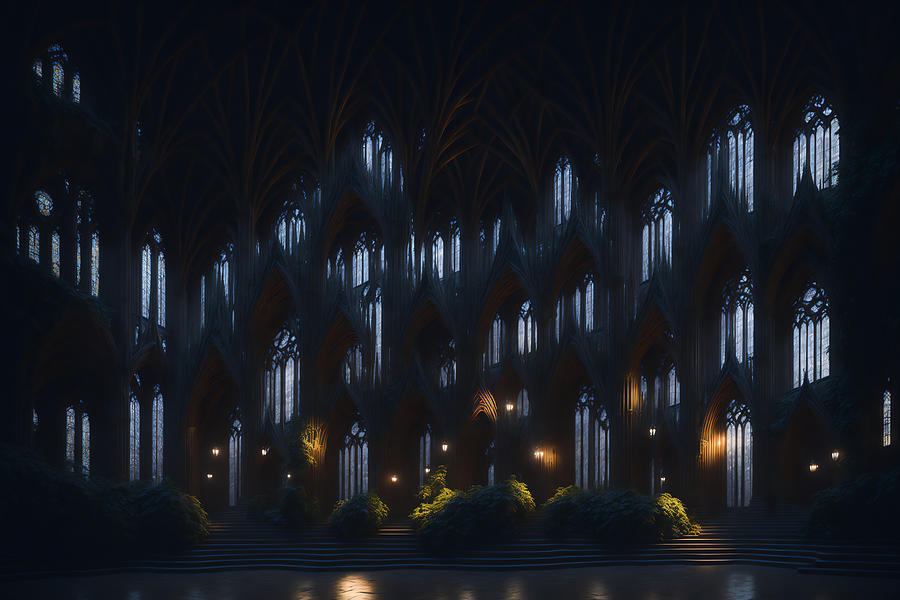 Fantasy Digital Art - Gothic Building Interior by Shane Sparrow
