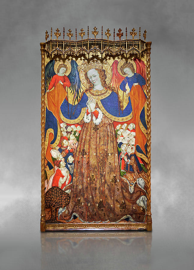 Gothic Catalan altarpiece depicting the Madonna of Mercy  Painting by Paul E Williams