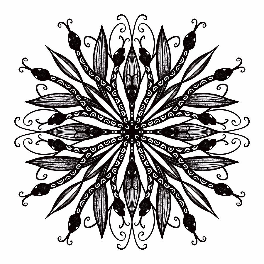 Gothic Mandala Leaves And Snakes Digital Art by Boriana Giormova