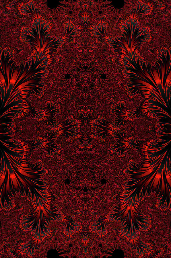 Gothic Red and Black Damask Fractal Pattern  Digital Art by Shelli Fitzpatrick