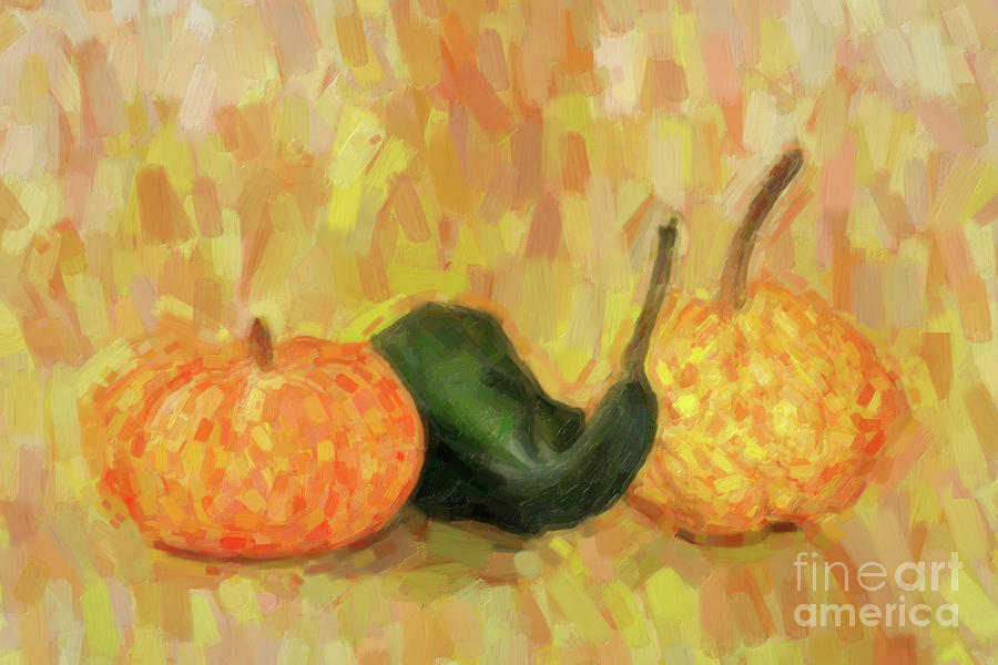Gourds still life Painting by Delphimages Photo Creations