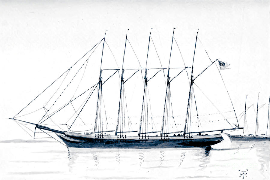 governor Ames Five Masted Trading Schooner E2 Drawing