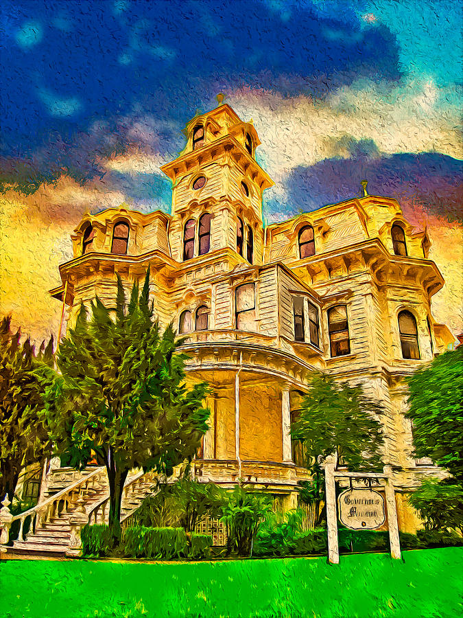 Governors Mansion in Sacramento, in the evening - digital painting Digital Art by Nicko Prints