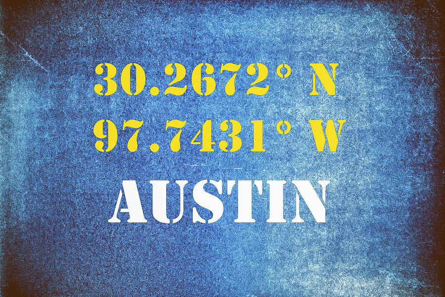 GPS Austin Texas Typography Mixed Media by Joseph S Giacalone