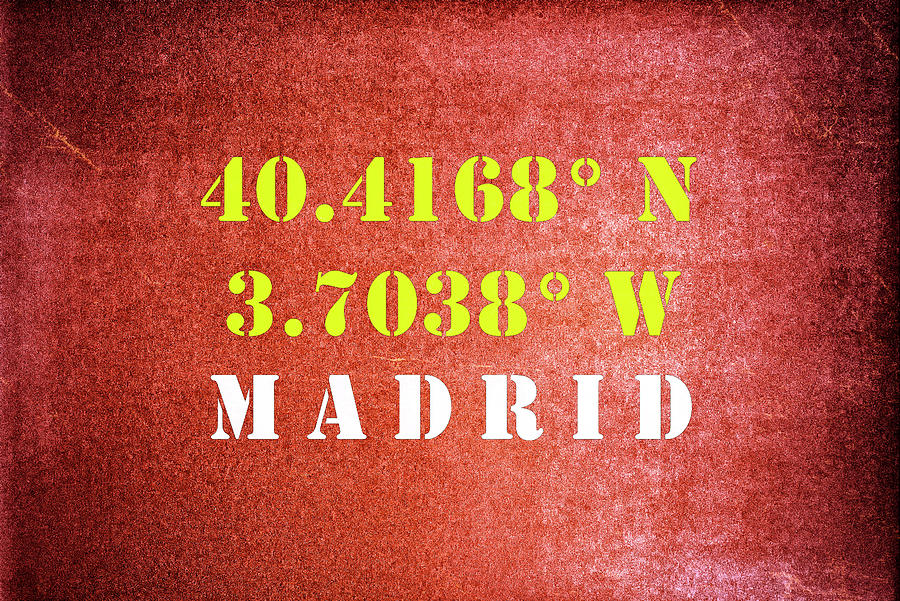GPS Madrid Spain Typography Mixed Media by Joseph S Giacalone