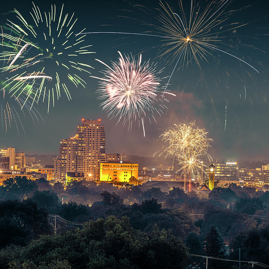 GR Skyline Fireworks R Photograph by Ryan Heffron