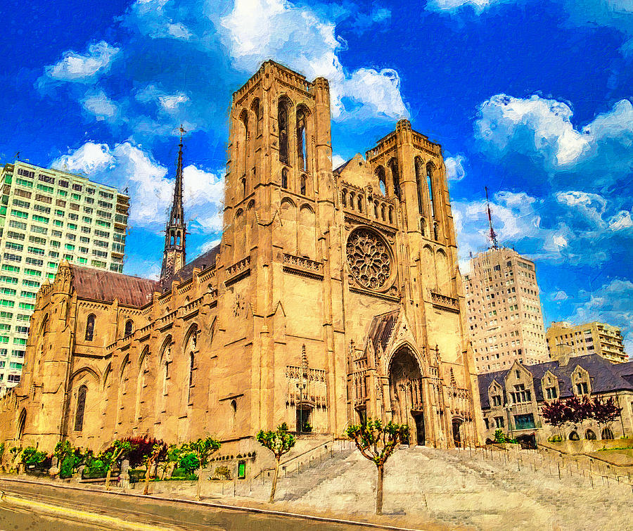 Grace Cathedral, San Francisco - digital painting Digital Art by Nicko Prints