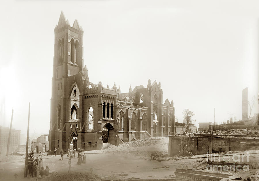 San Francisco Photograph - Grace Church, California and Stockton, San Francisco April 27, 1906 by Monterey County Historical Society