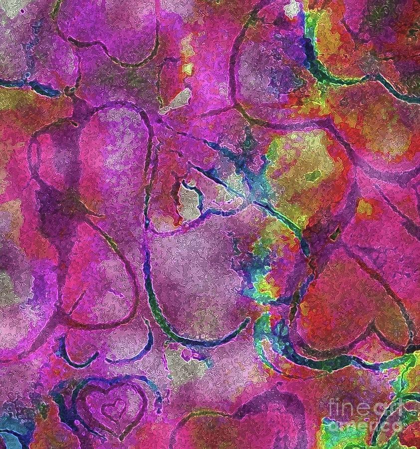 Purple Hearts Painting - Grace-filled Hearts by Hazel Holland
