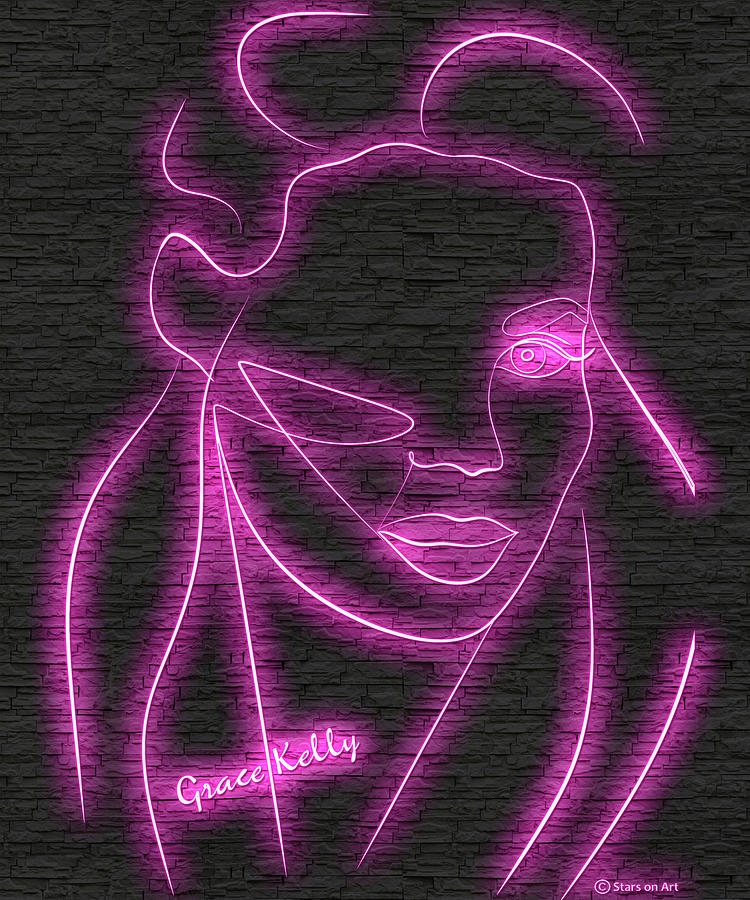 Grace Kelly neon portrait Digital Art by Movie World Posters