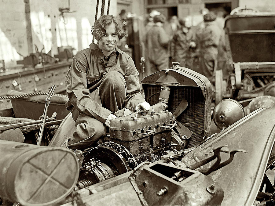 Grace Working on the Model T Ford Photograph by DK Digital