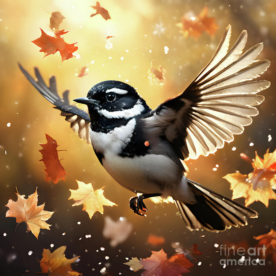 Wildlife Digital Art - Graceful avian dance amidst autumn leaves by Sen Tinel