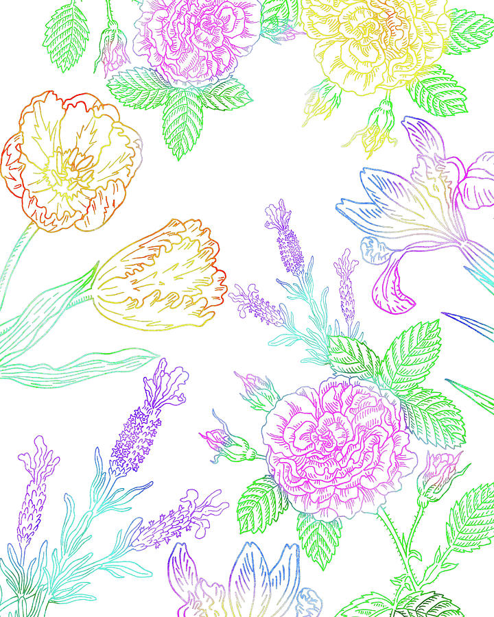 Graceful Colorful Lines Of Nature Botanical Flowers Pattern  Painting by Irina Sztukowski