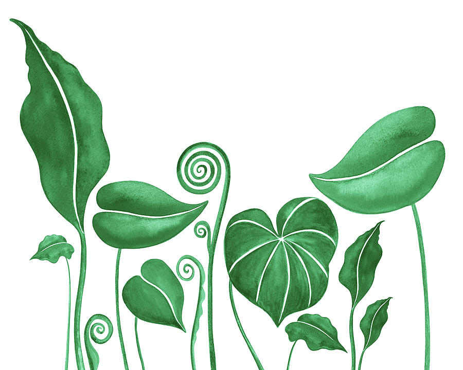 Graceful Green Exotic Botanical Watercolor Tropical Leaves Painting by Irina Sztukowski