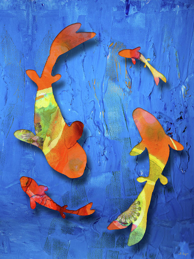Graceful Koi Fish Pond Art Painting by Sharon Cummings
