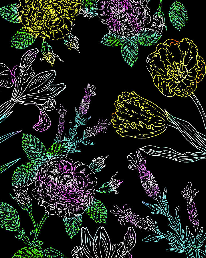 Graceful Nature Lines Botanical Flowers Pattern Painting
