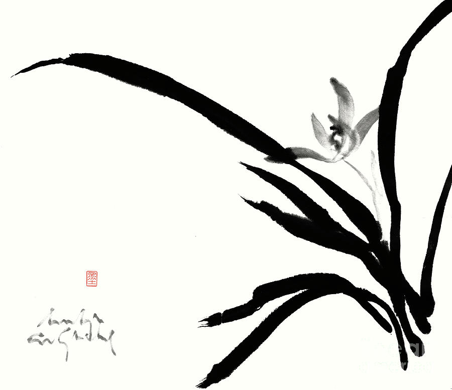 Graceful Orchid Sumi-e Painting  Painting by Nadja Van Ghelue