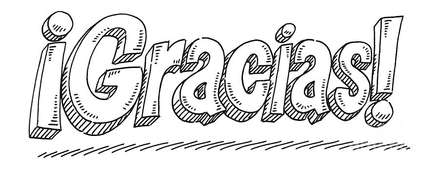 Black And White Drawing - Gracias Thank You Spanish Text Drawing by Frank Ramspott