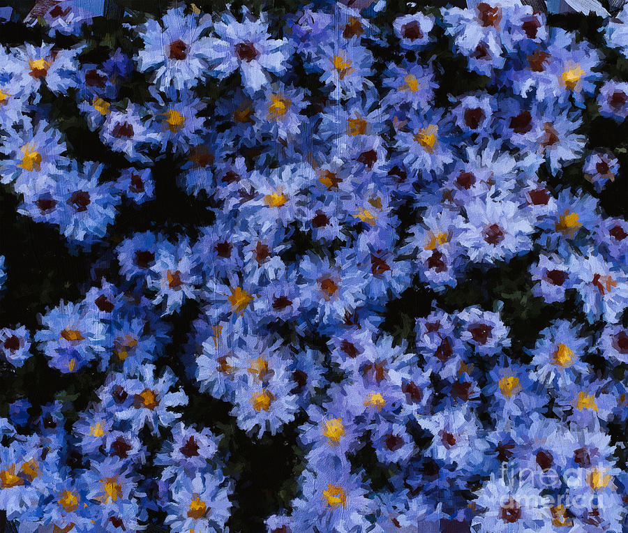 Gradient blue garden flowers pattern Painting by Digit Paint | Fine Art ...