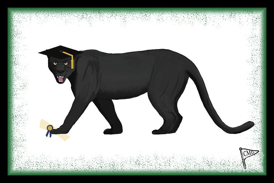 Black Panther Movie Digital Art - Graduation Black Panther Green by College Mascot Designs