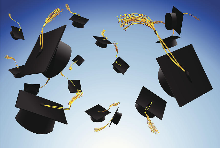 Graduation caps thrown in the air Drawing by Deliormanli