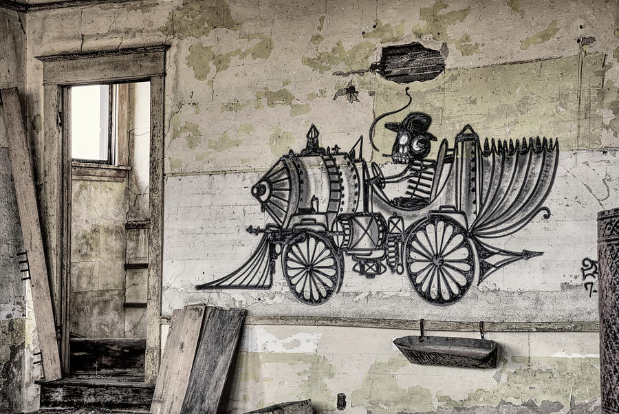 Graffiti in abandoned schoolhouse in ghost town of Griffin ND Photograph by Peter Herman