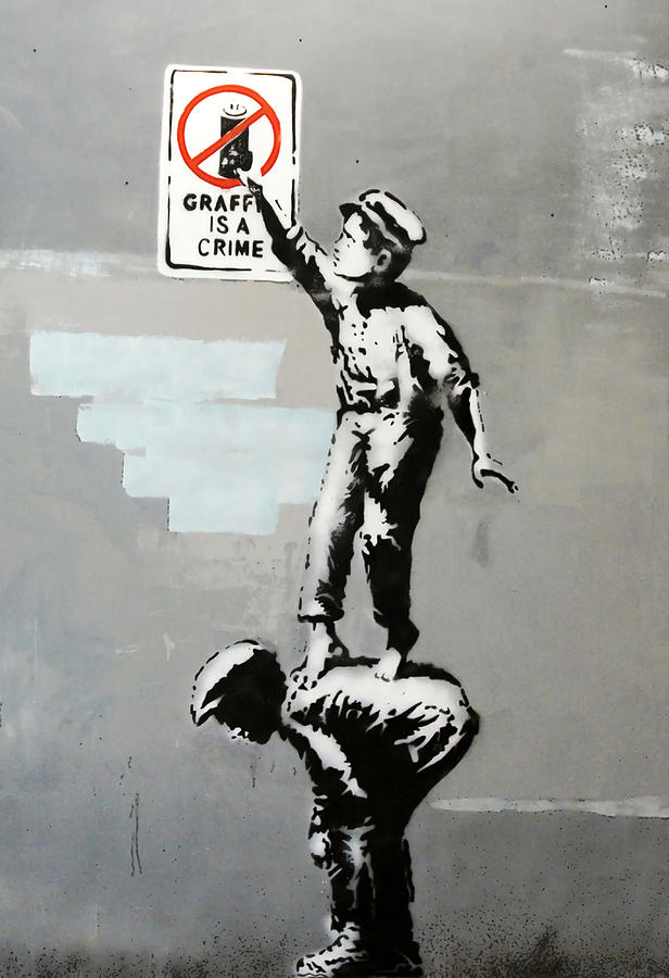 Graffiti Is A Crime By Banksy Poster music Painting by Marshall Zachary ...