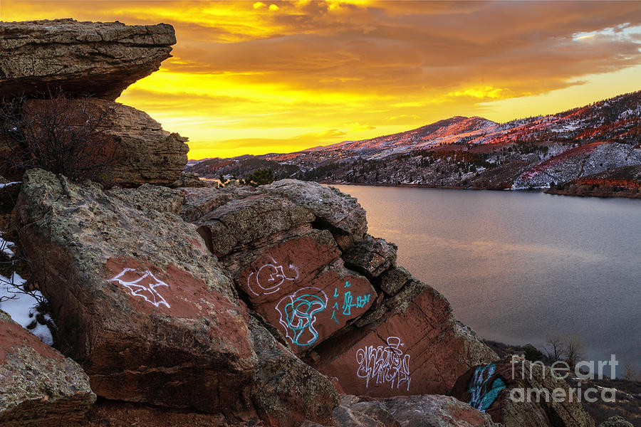 Graffiti Rock Overlooking Horsetooth Reservoir Photograph by Ronda Kimbrow