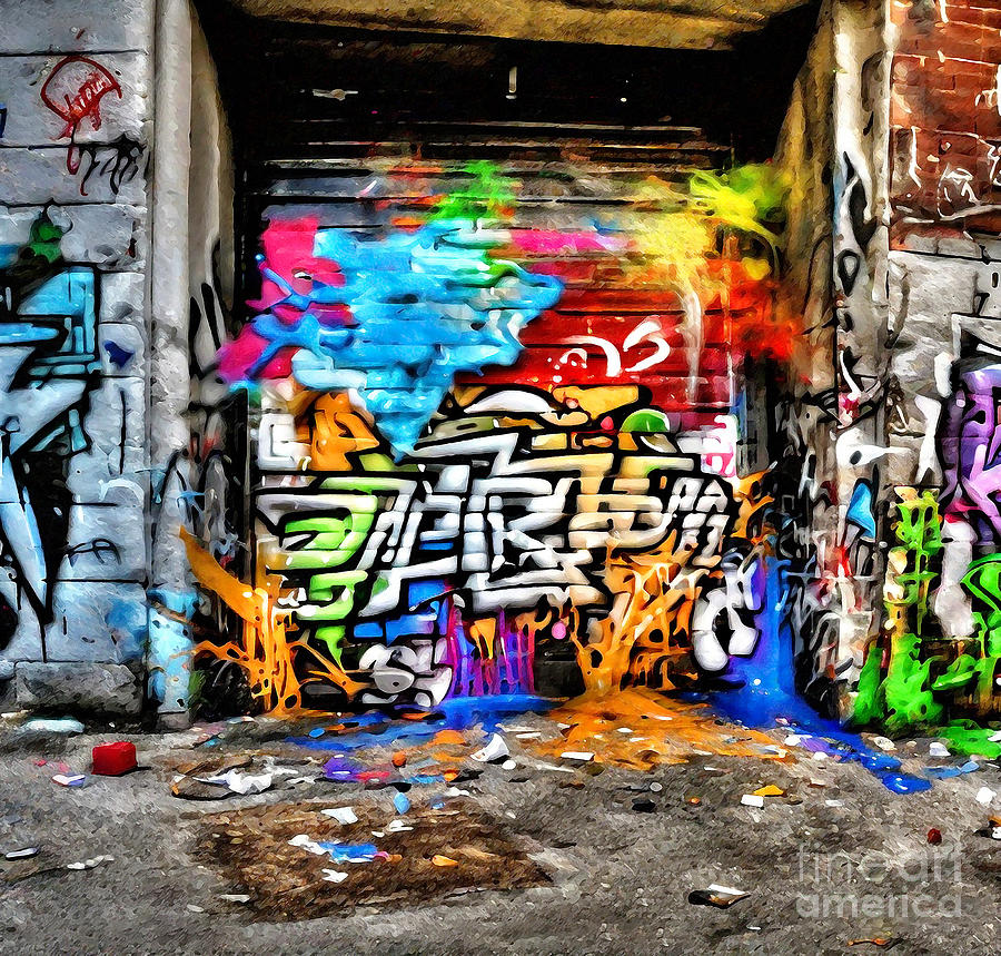 Graffiti Street View Trash Painting by Eldre Delvie - Fine Art America