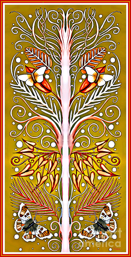 Grafted Espalier Plant in Gold, White, Red and Pink Tapestry - Textile by Lise Winne