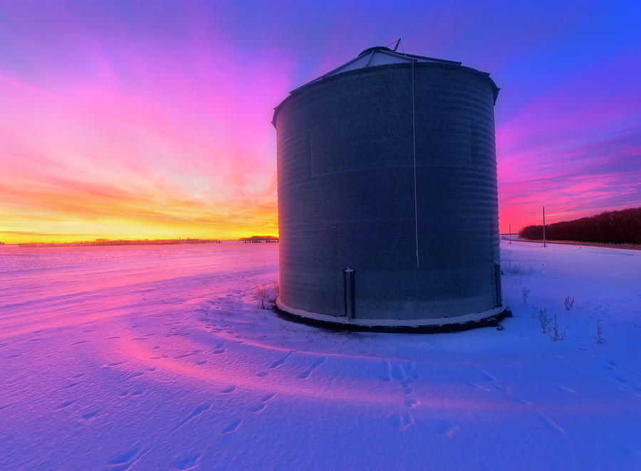 Grain Bin in the Snow Photograph by Dan Jurak