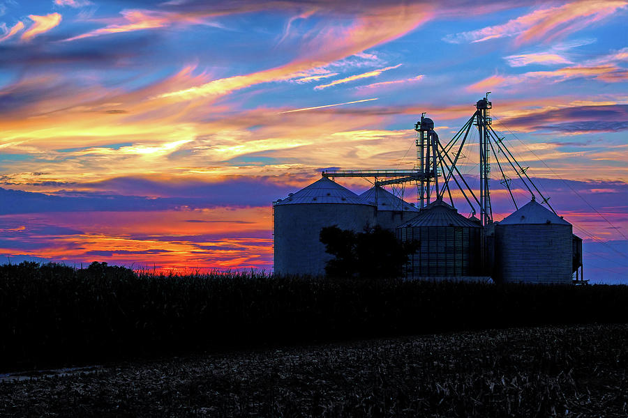 Grain Elevator Autumn Sunset Photograph by Bill Swartwout