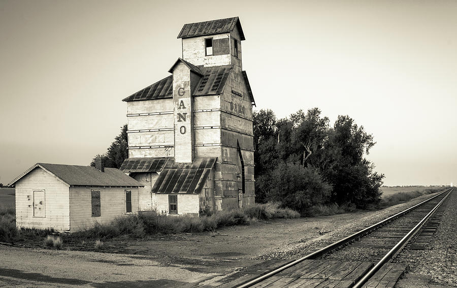 Grain Elevator, Railroad Tracks, Kansas Photograph by Anthony John Coletti