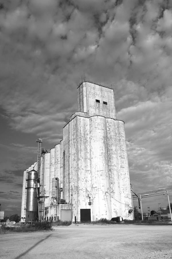 Grain Elevator Remington Indiana Offside View with Clouds BW Photograph ...