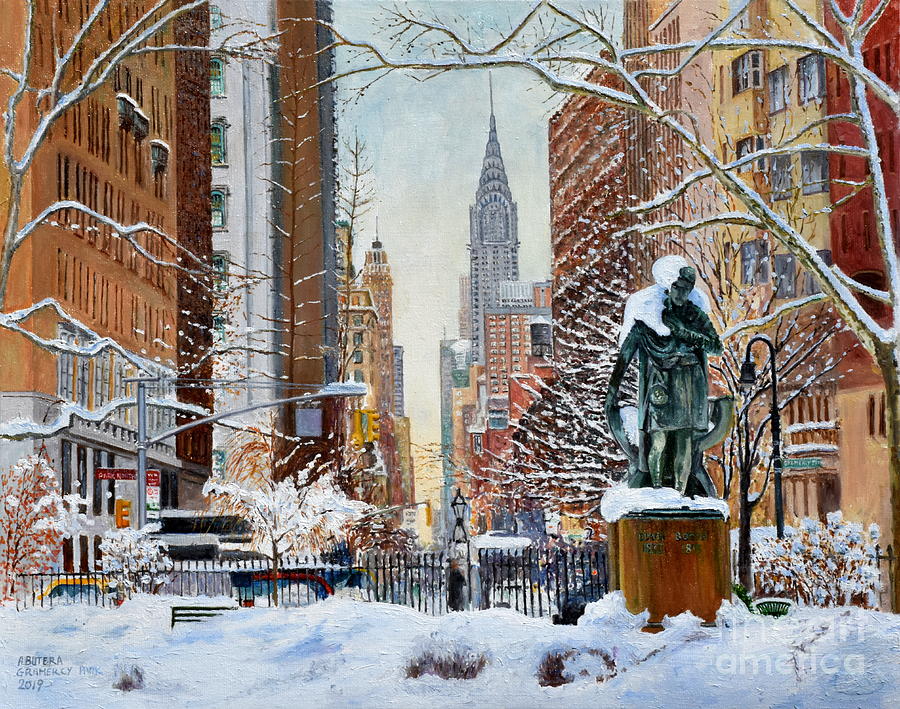 Gramercy Park, Snow Painting by Anthony Butera